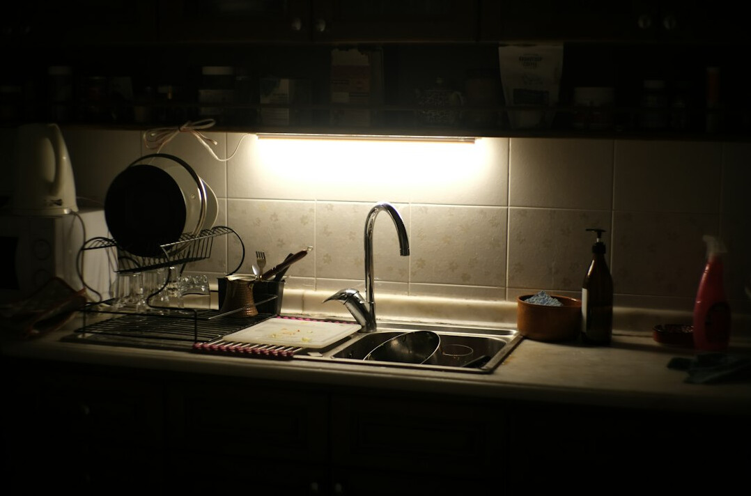 kitchen sink with dishes